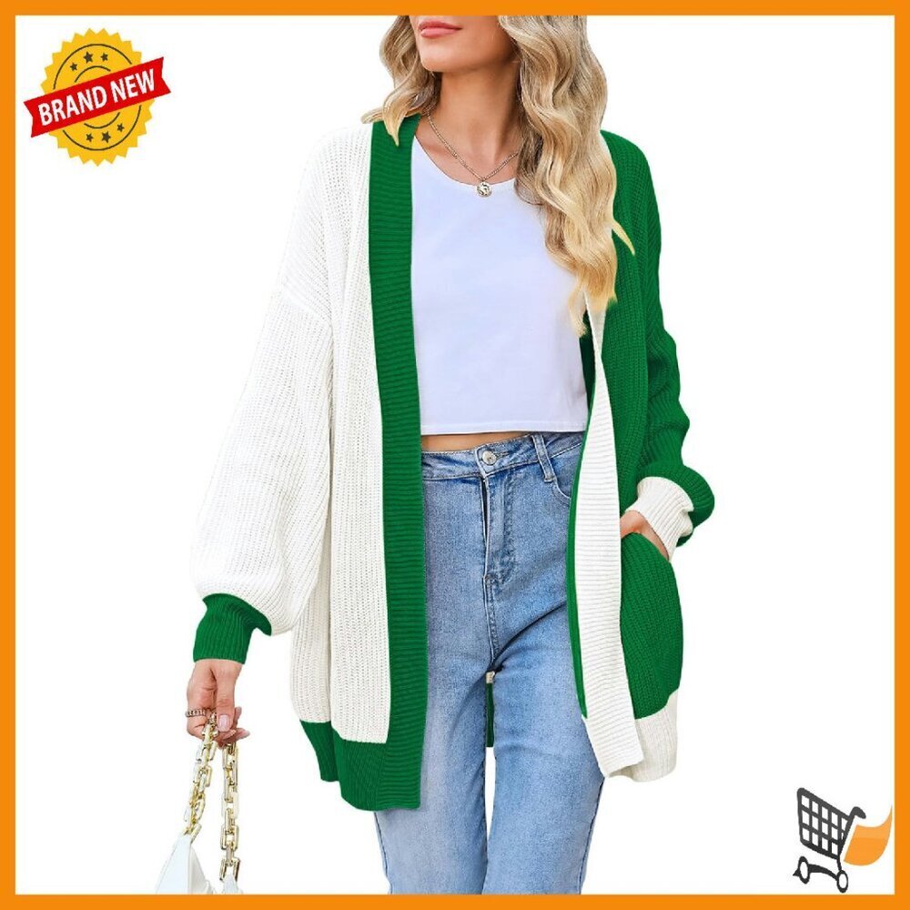 Oversized Ribbed Knit Cardigan with Batwing Sleeves and Pockets